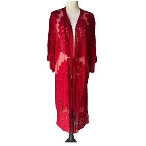Style Apparel Red Lace Kimono Size XL